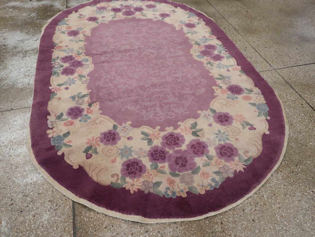 Round Oval Vintage Chinese Art Deco Accent Rug, No.30345 - Galerie Shabab