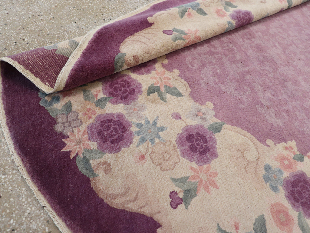 Round Oval Vintage Chinese Art Deco Accent Rug, No.30345 - Galerie Shabab