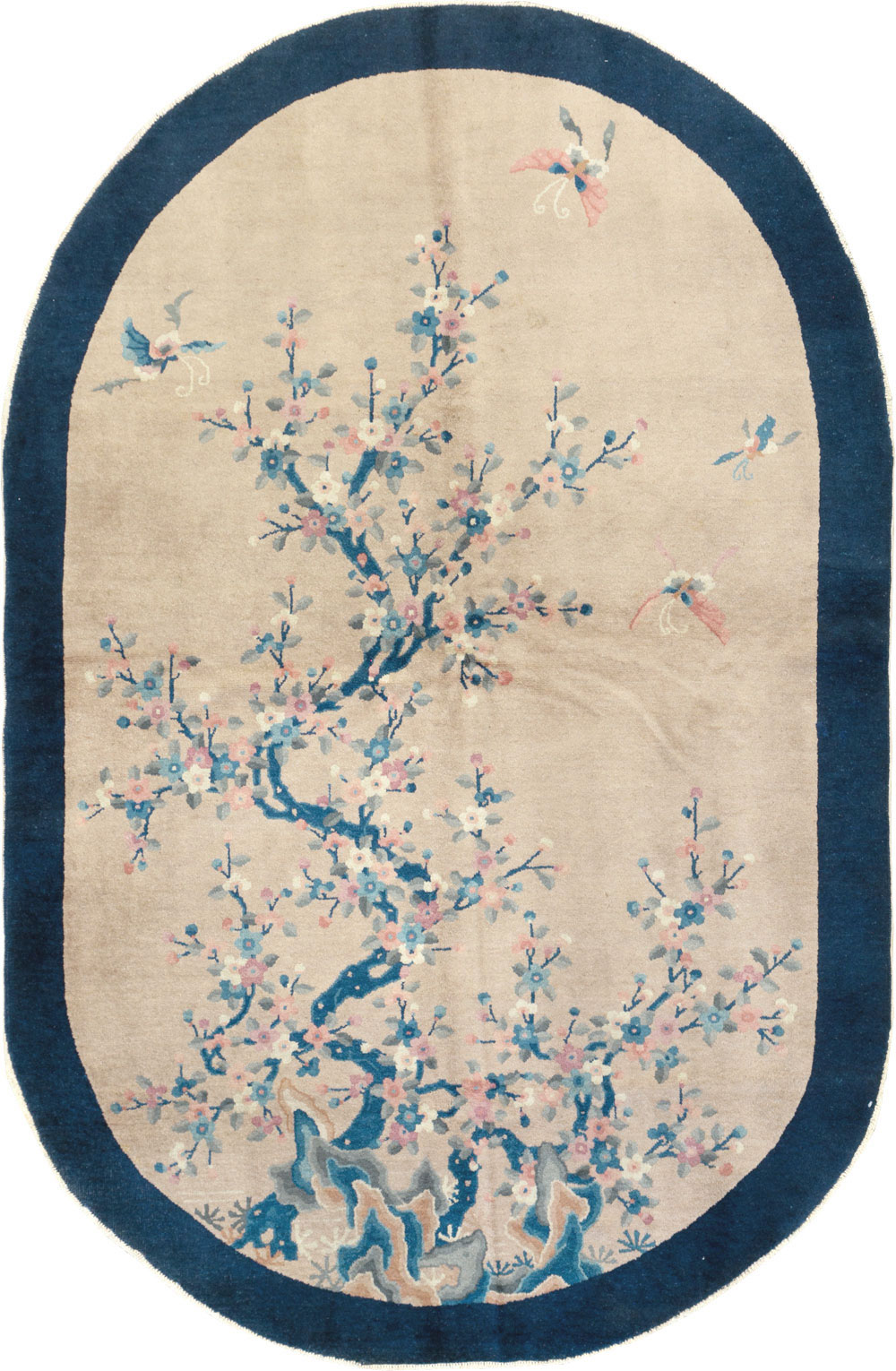 Vintage Chinese Art Deco Oval Accent Rug, No.30350 - Galerie Shabab