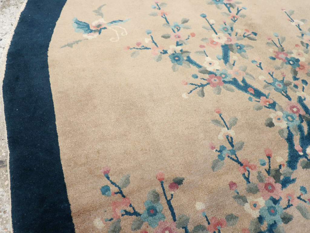 Vintage Chinese Art Deco Oval Accent Rug, No.30350 - Galerie Shabab