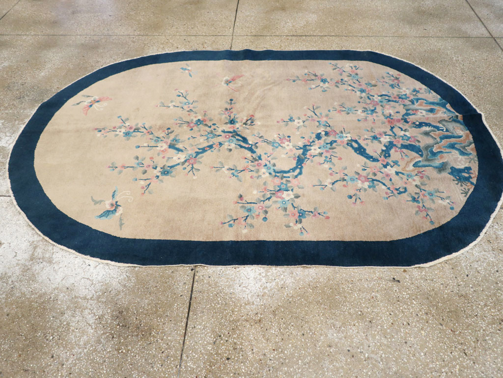 Vintage Chinese Art Deco Oval Accent Rug, No.30350 - Galerie Shabab