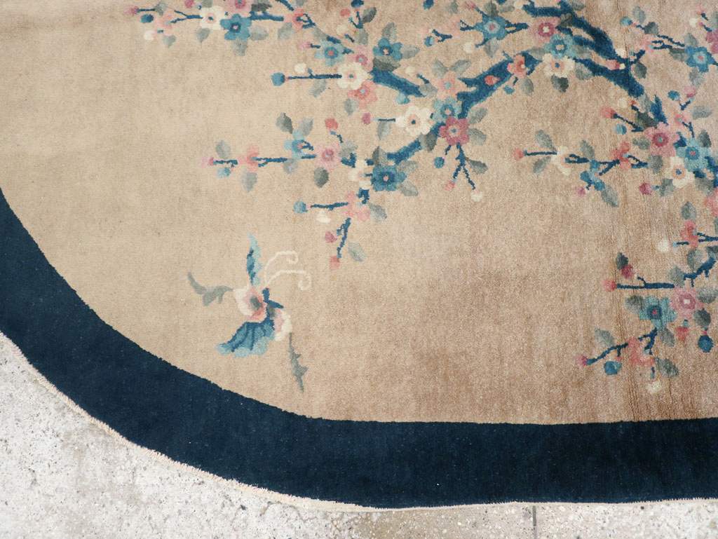 Vintage Chinese Art Deco Oval Accent Rug, No.30350 - Galerie Shabab