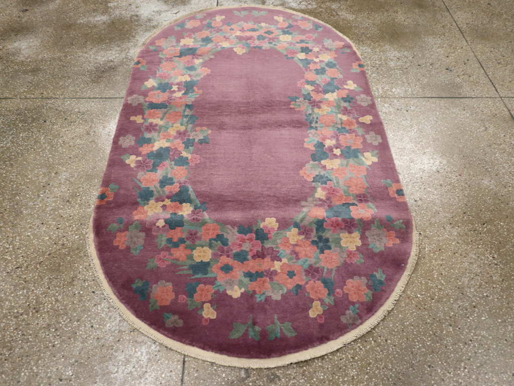 Round Oval Vintage Chinese Art Deco Accent Rug, No.30351 - Galerie Shabab