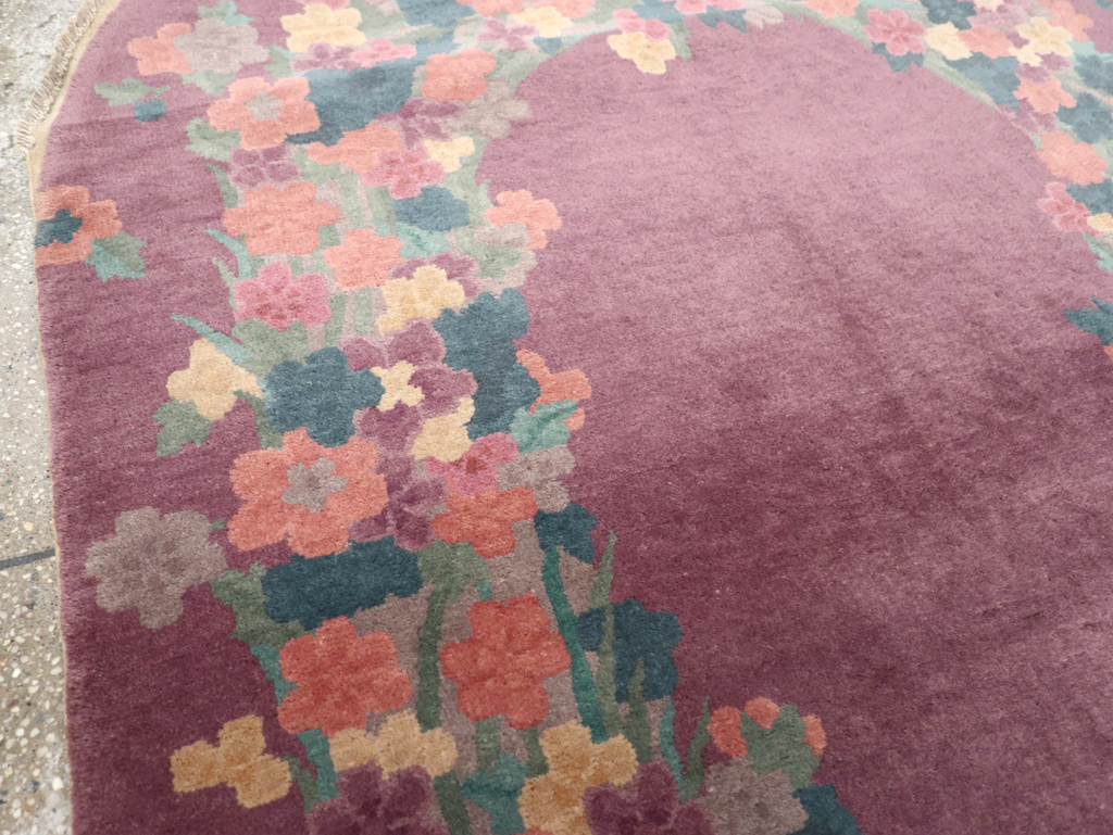 Round Oval Vintage Chinese Art Deco Accent Rug, No.30351 - Galerie Shabab