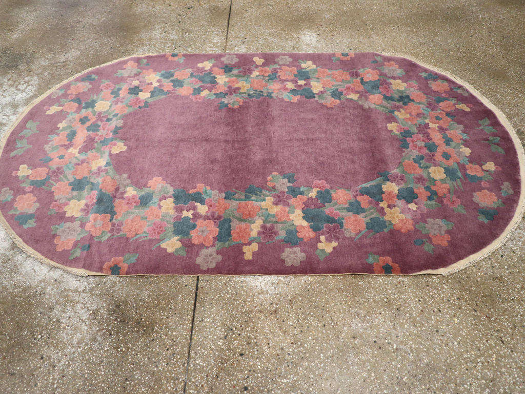 Round Oval Vintage Chinese Art Deco Accent Rug, No.30351 - Galerie Shabab