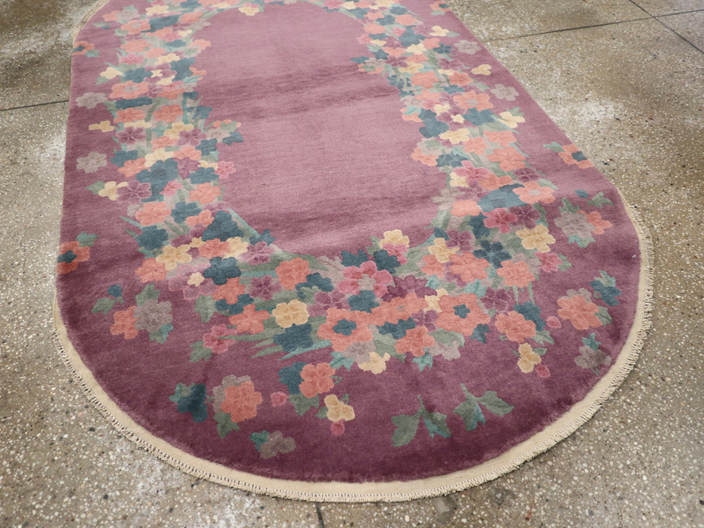 Round Oval Vintage Chinese Art Deco Accent Rug, No.30351 - Galerie Shabab