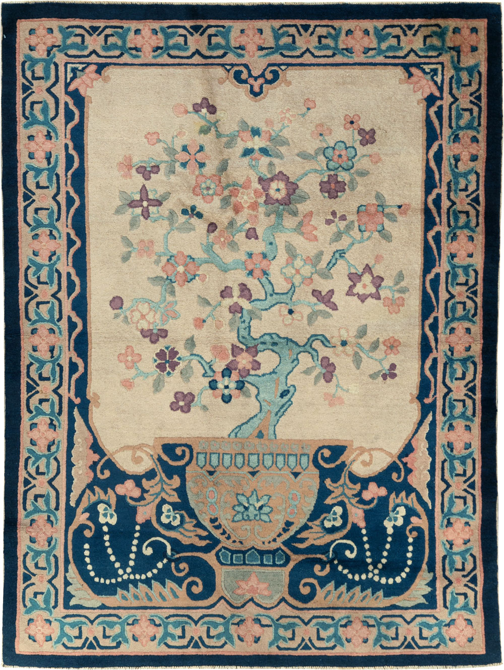 Vintage Chinese Art Deco Accent Rug, No.30362 - Galerie Shabab