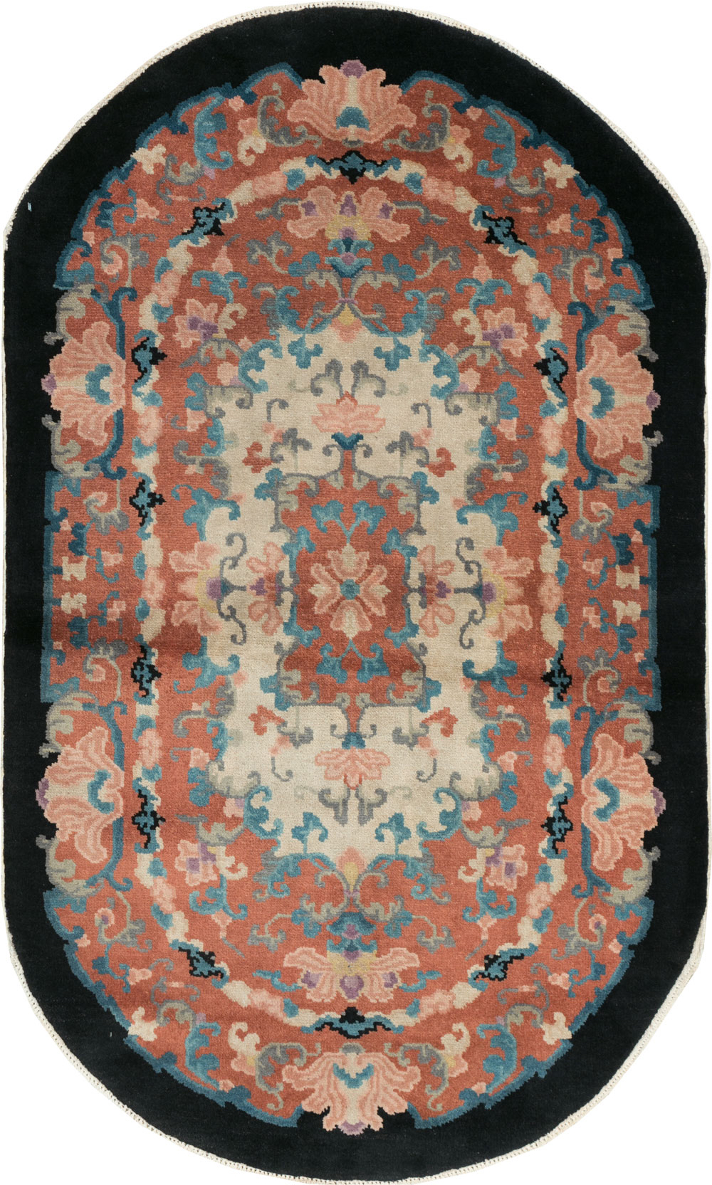 Round Oval Vintage Chinese Art Deco Accent Rug, No.30364 - Galerie Shabab