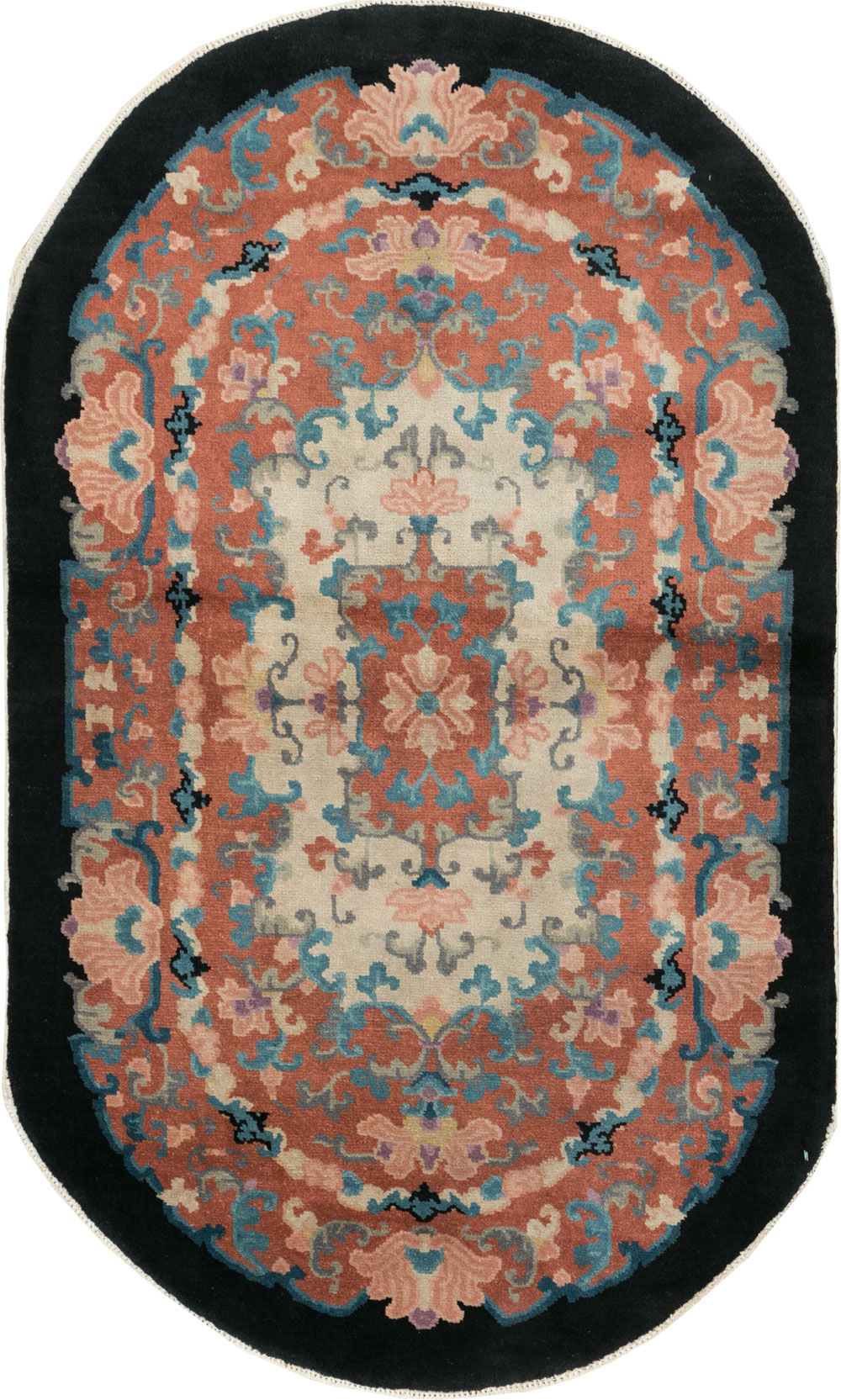 Round Oval Vintage Chinese Art Deco Accent Rug, No.30364 - Galerie Shabab