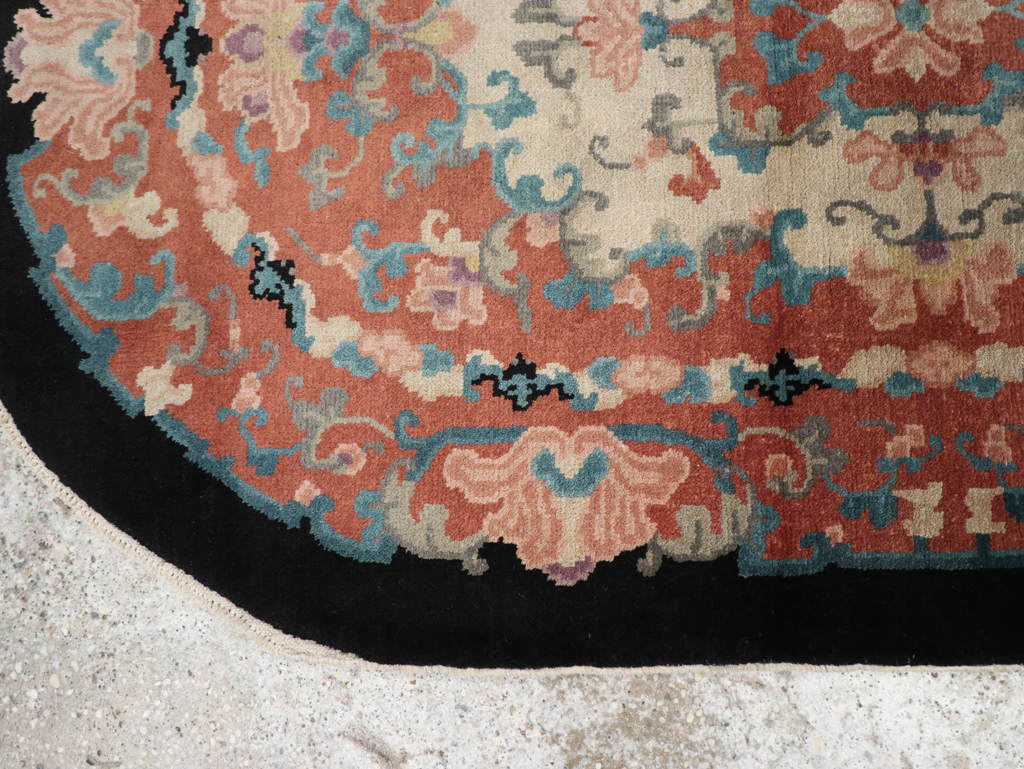 Round Oval Vintage Chinese Art Deco Accent Rug, No.30364 - Galerie Shabab