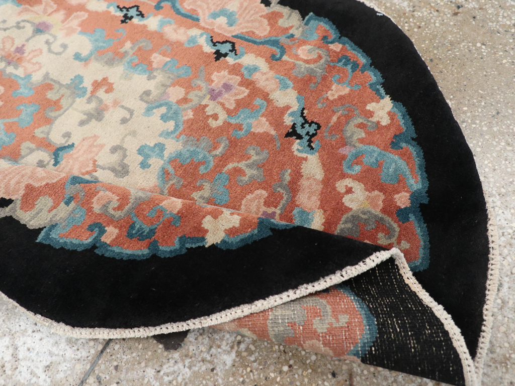 Round Oval Vintage Chinese Art Deco Accent Rug, No.30364 - Galerie Shabab