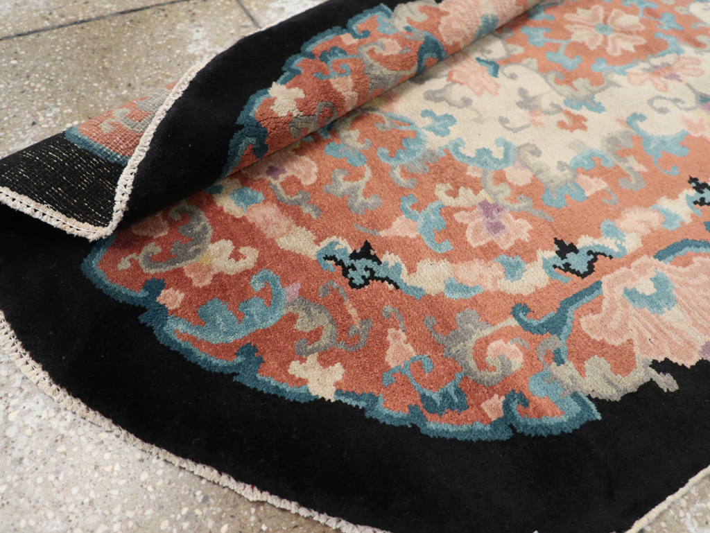 Round Oval Vintage Chinese Art Deco Accent Rug, No.30364 - Galerie Shabab