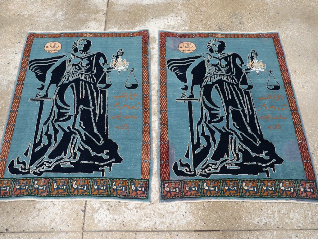 Vintage Persian Pictorial Tabriz Rug (Pair: 2 of 2), No.30379 - Galerie Shabab