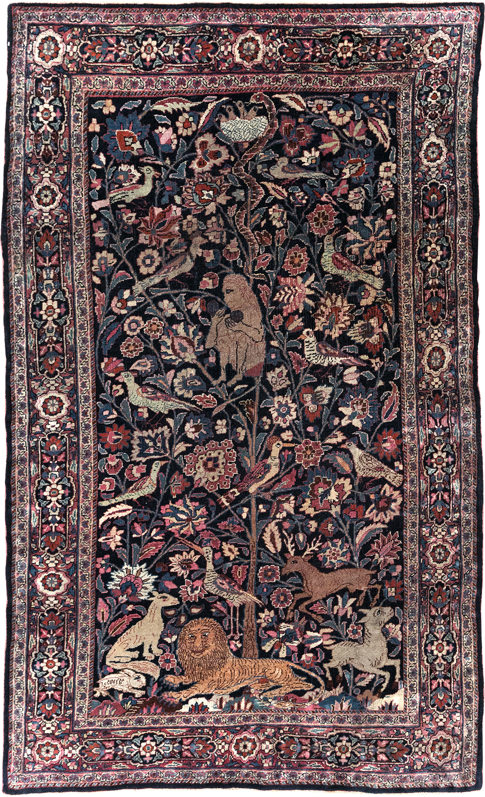 Vintage Persian Pictorial Mashad Rug, No.30407 - Galerie Shabab
