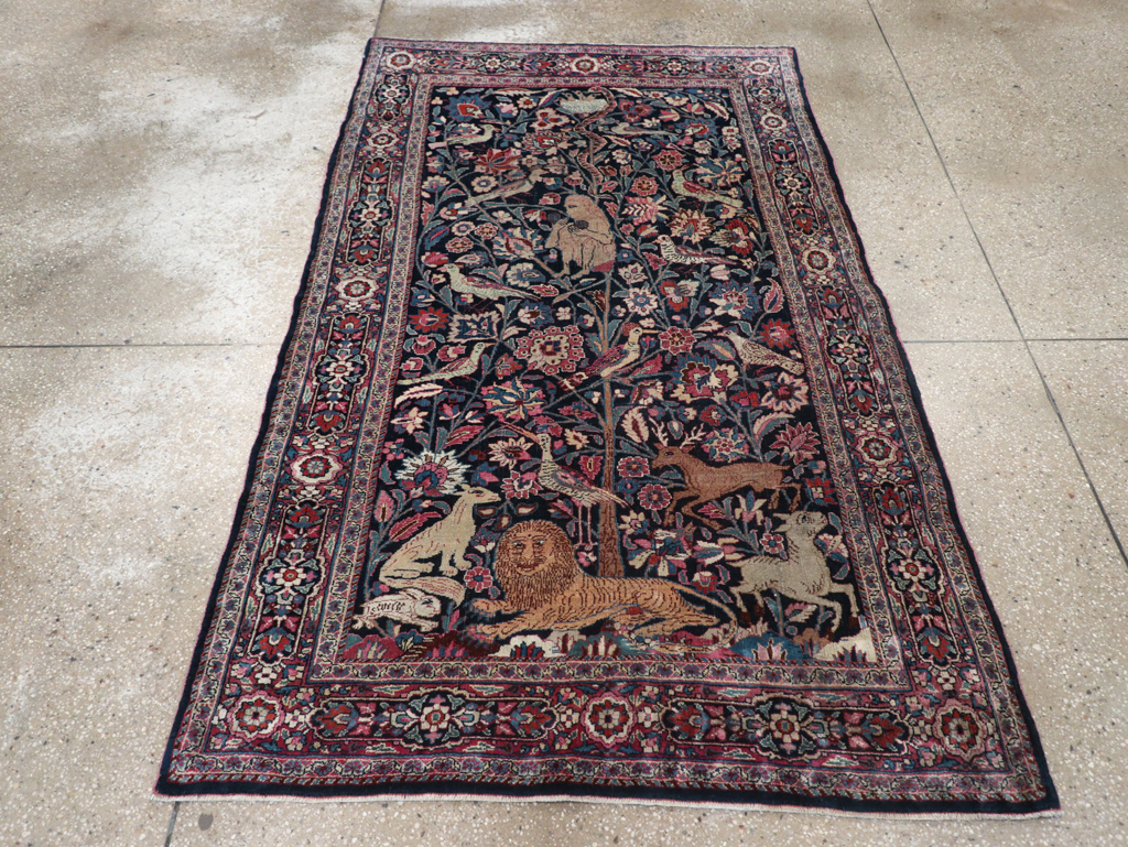 Vintage Persian Pictorial Mashad Rug, No.30407 - Galerie Shabab