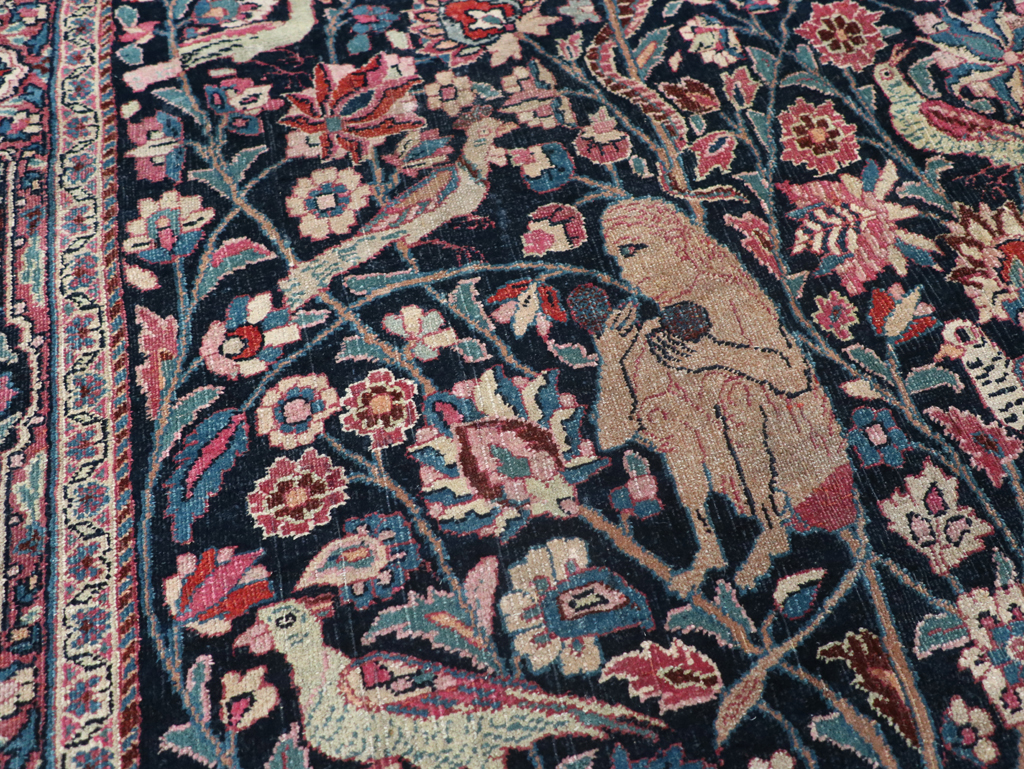 Vintage Persian Pictorial Mashad Rug, No.30407 - Galerie Shabab