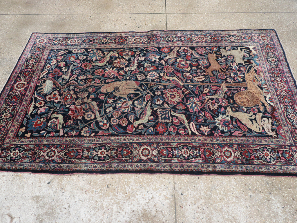 Vintage Persian Pictorial Mashad Rug, No.30407 - Galerie Shabab