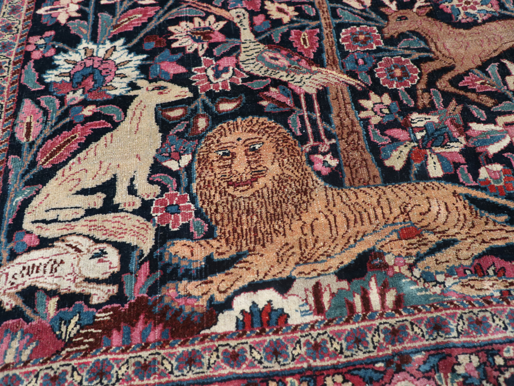 Vintage Persian Pictorial Mashad Rug, No.30407 - Galerie Shabab