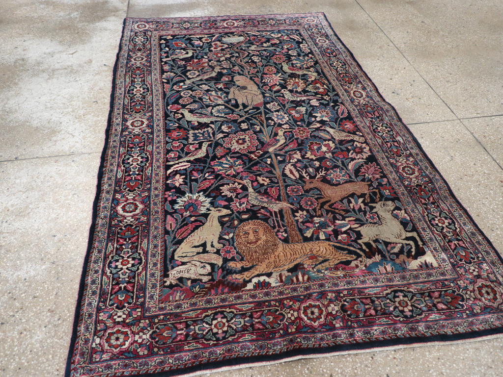 Vintage Persian Pictorial Mashad Rug, No.30407 - Galerie Shabab