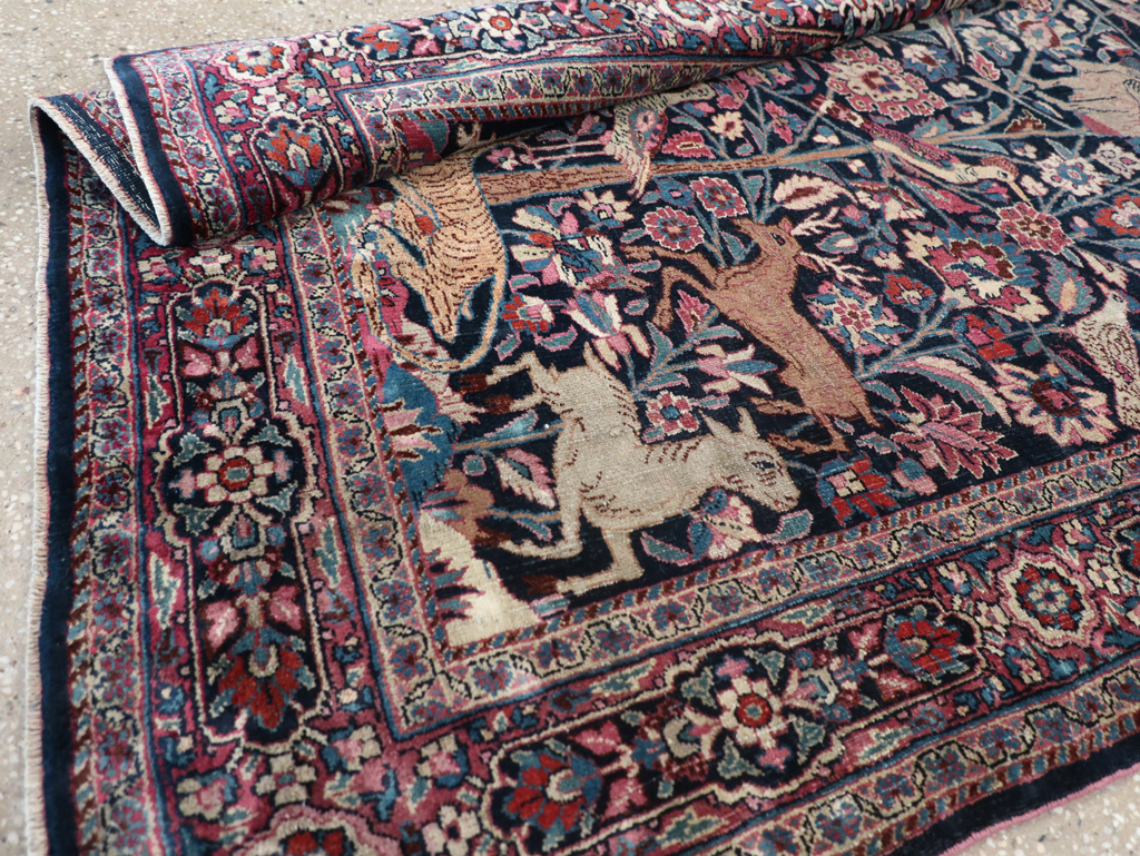 Vintage Persian Pictorial Mashad Rug, No.30407 - Galerie Shabab