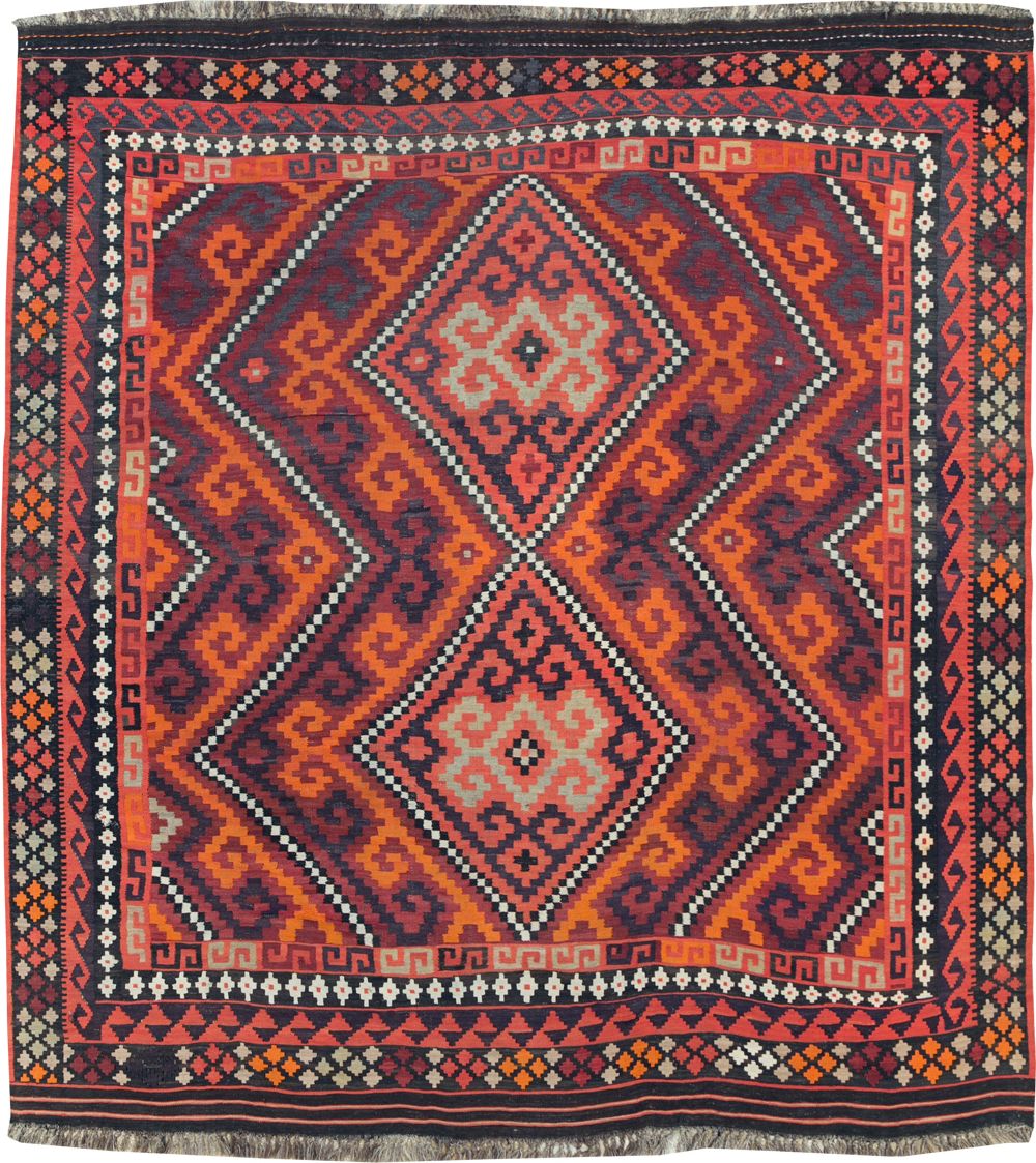 Vintage Afghan Tribal Flatweave Kilim Small Room Size Carpet, No.30420 - Galerie Shabab