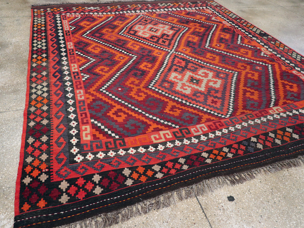 Vintage Afghan Tribal Flatweave Kilim Small Room Size Carpet, No.30420 - Galerie Shabab