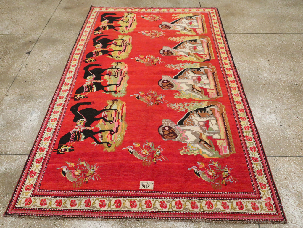 Vintage Pictorial Karabagh Rug, No.30422 - Galerie Shabab