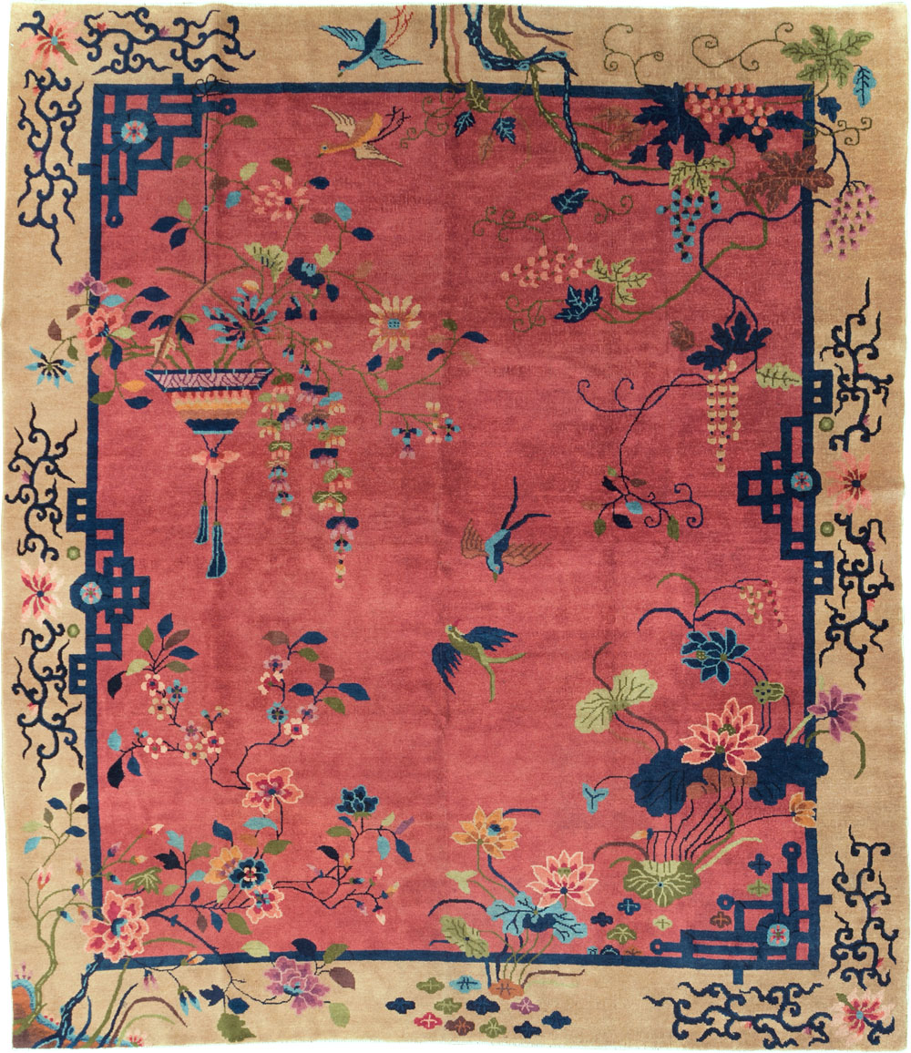 Vintage Chinese Pictorial Art Deco Small Room Size Carpet, No.30508 - Galerie Shabab