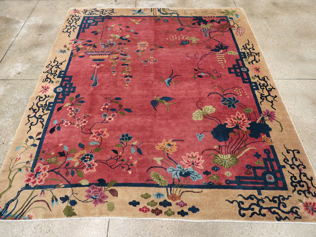 Vintage Chinese Pictorial Art Deco Small Room Size Carpet, No.30508 - Galerie Shabab