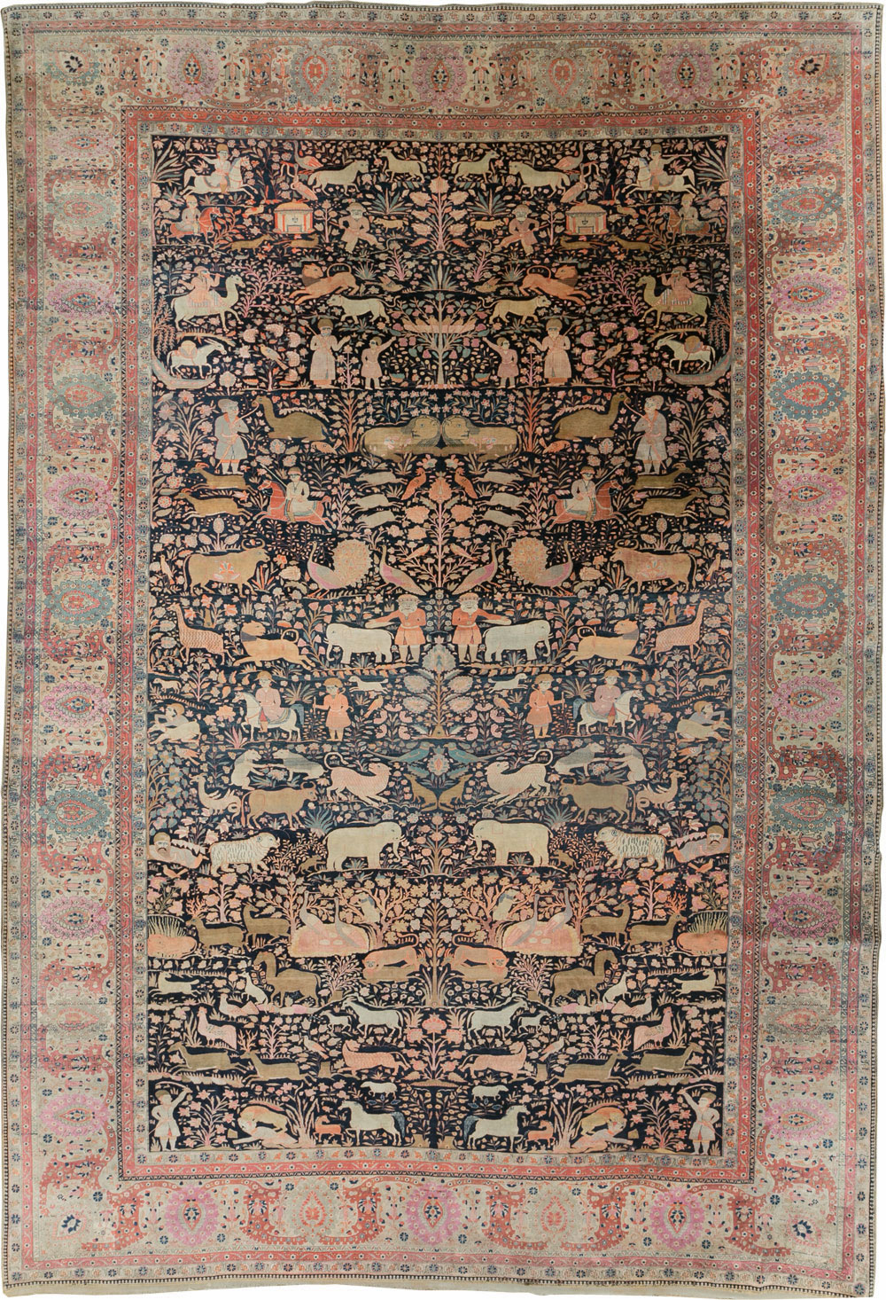 Antique Persian Mohtasham Kashan Large Room Size Pictorial Carpet, No.30541 - Galerie Shabab
