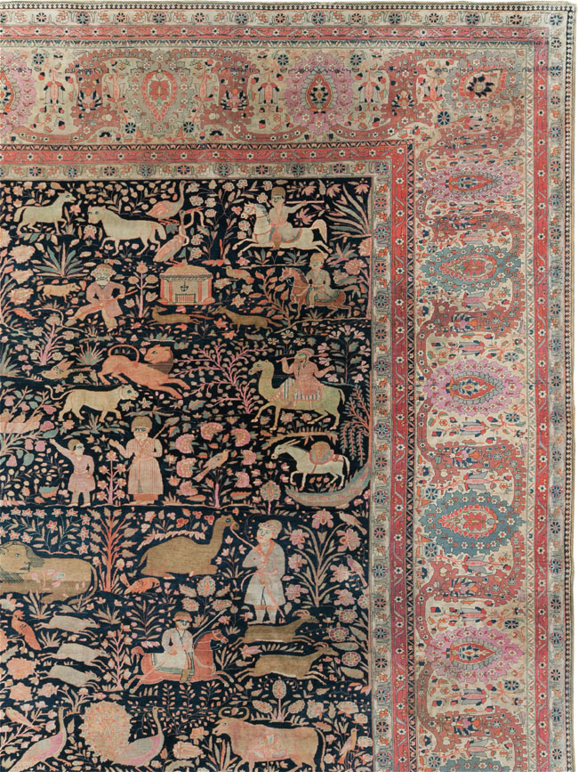 Antique Persian Mohtasham Kashan Large Room Size Pictorial Carpet, No.30541 - Galerie Shabab