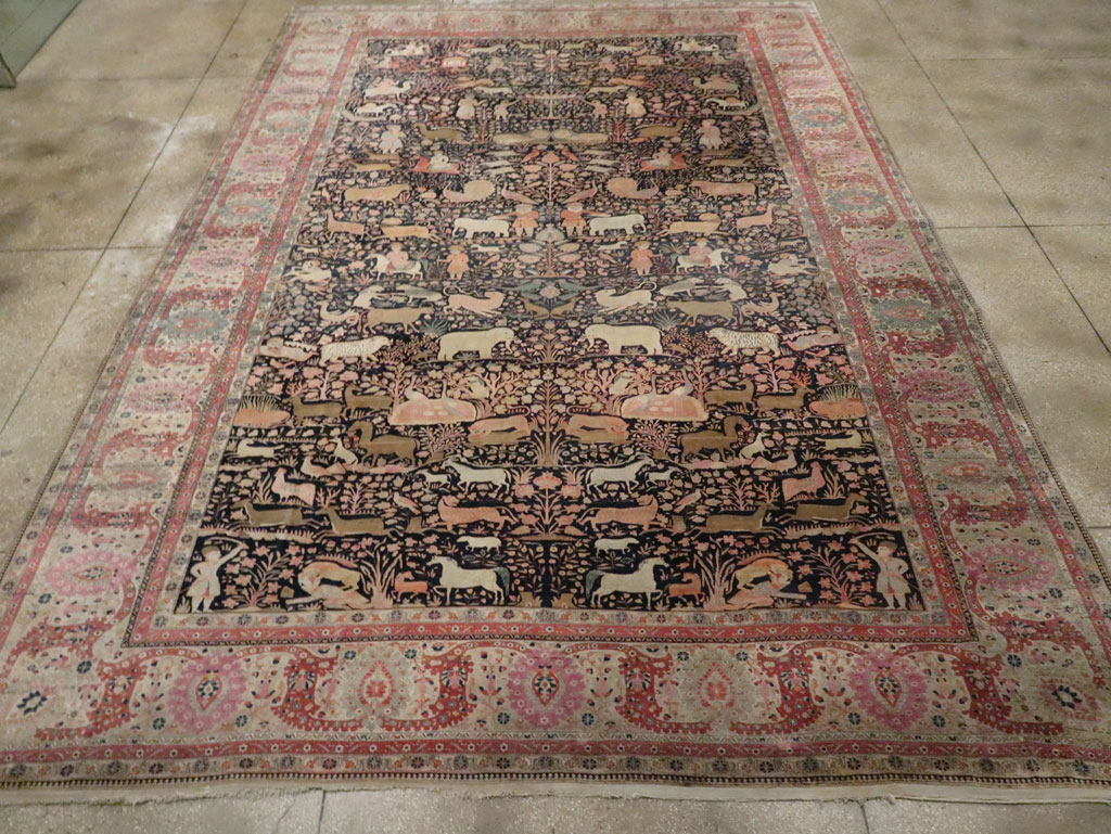 Antique Persian Mohtasham Kashan Large Room Size Pictorial Carpet, No.30541 - Galerie Shabab