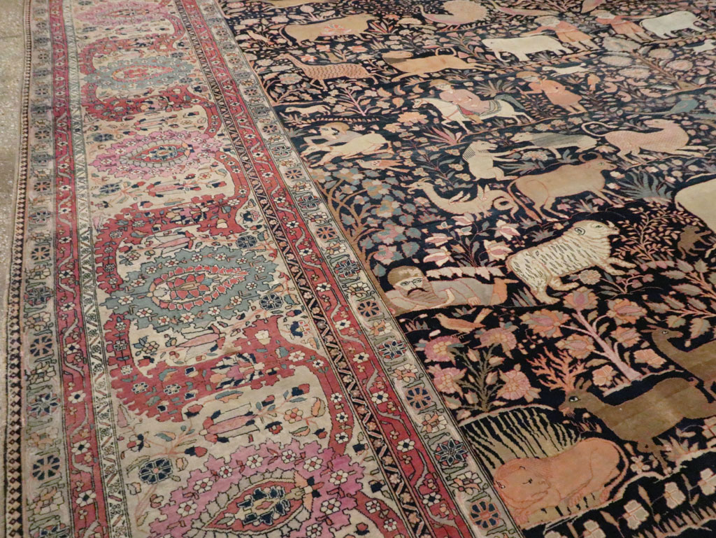 Antique Persian Mohtasham Kashan Large Room Size Pictorial Carpet, No.30541 - Galerie Shabab