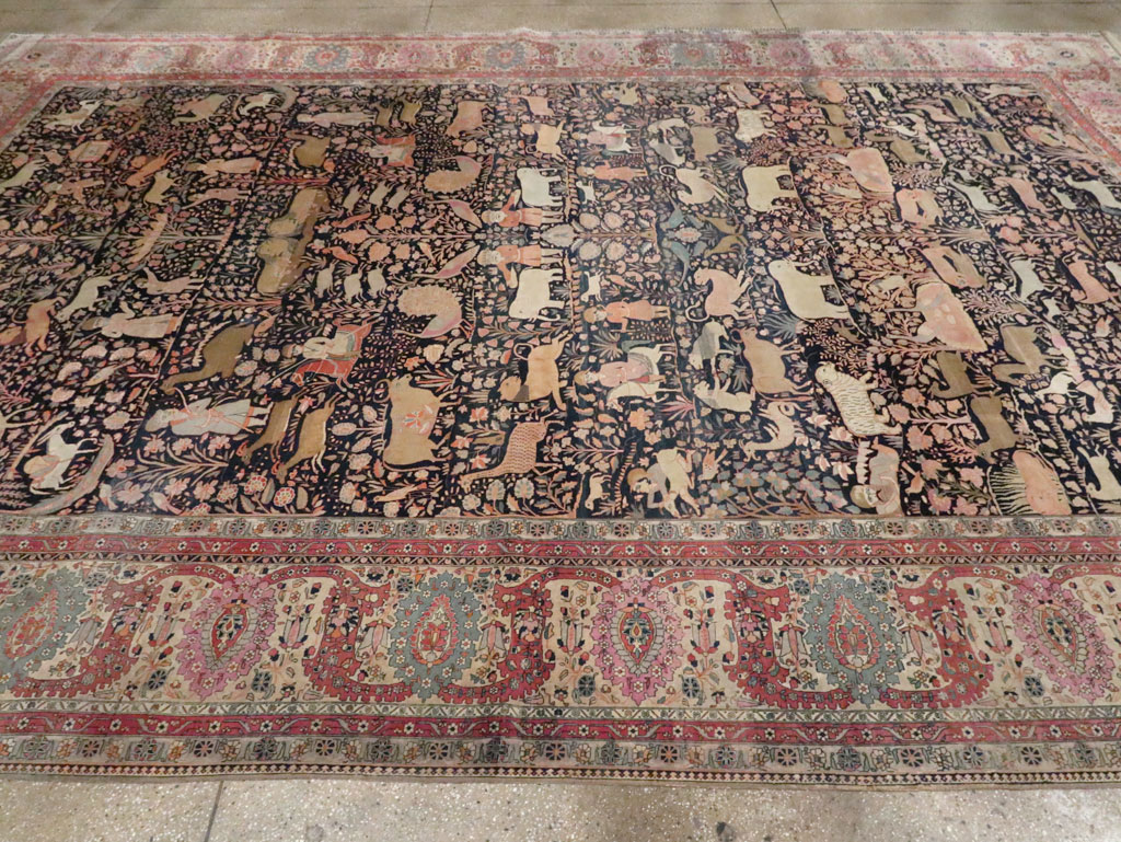 Antique Persian Mohtasham Kashan Large Room Size Pictorial Carpet, No.30541 - Galerie Shabab