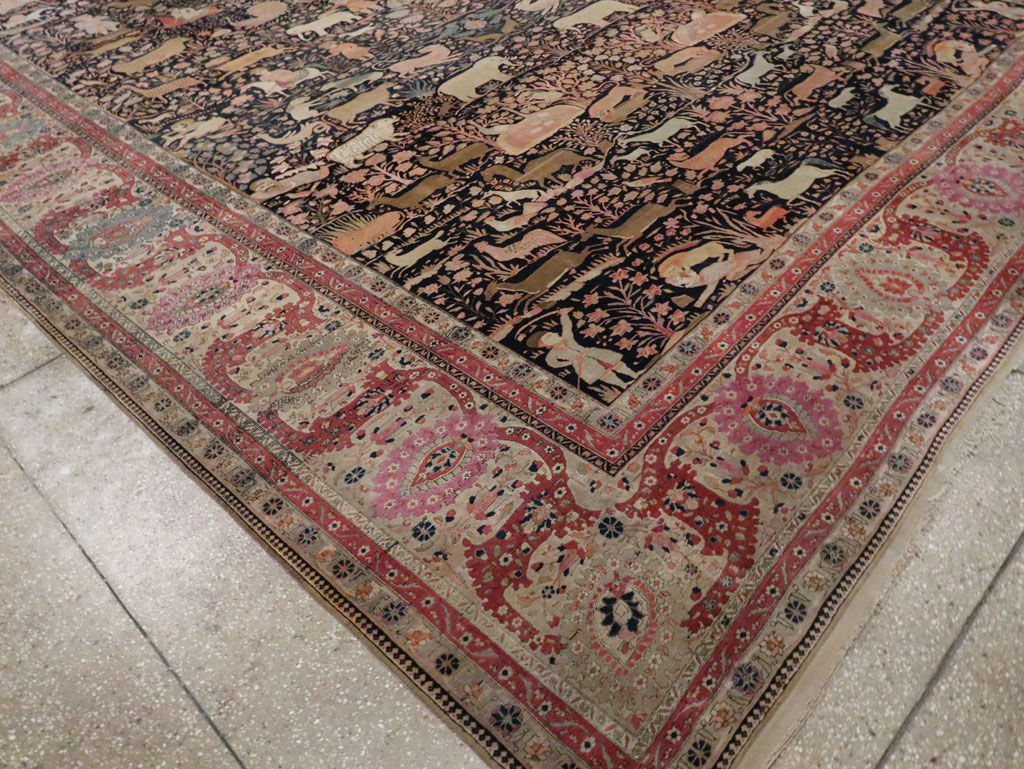 Antique Persian Mohtasham Kashan Large Room Size Pictorial Carpet, No.30541 - Galerie Shabab