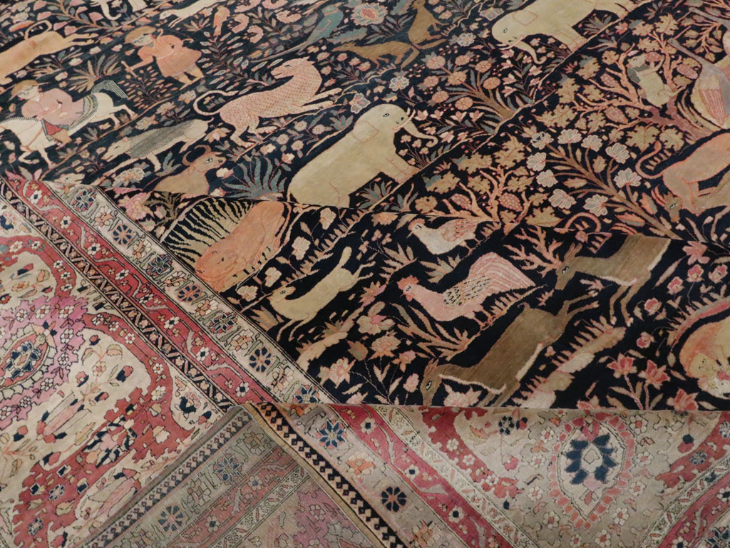 Antique Persian Mohtasham Kashan Large Room Size Pictorial Carpet, No.30541 - Galerie Shabab