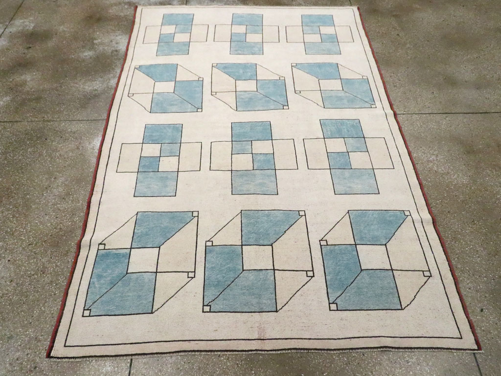 Vintage Turkish Art Deco Style Accent Carpet, No.30593 - Galerie Shabab