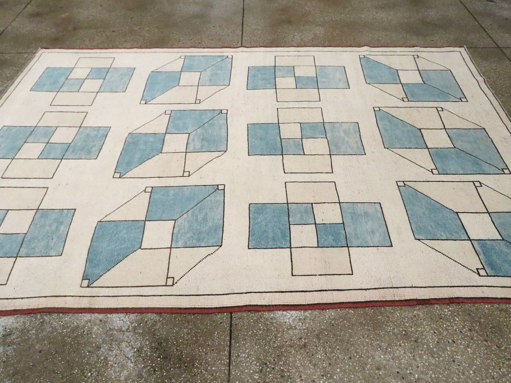 Vintage Turkish Art Deco Style Accent Carpet, No.30593 - Galerie Shabab