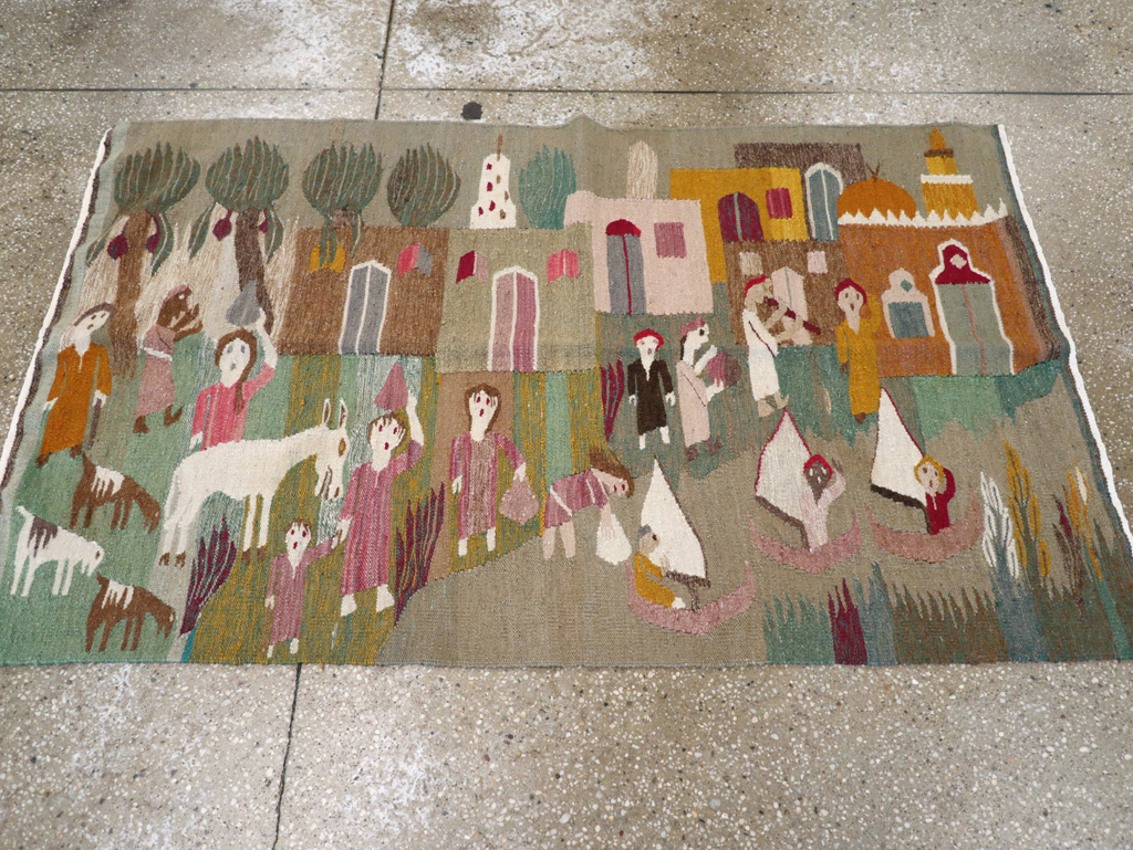 Vintage Polish Pictorial Flatweave Kilim Throw Rug, No.30632 - Galerie Shabab