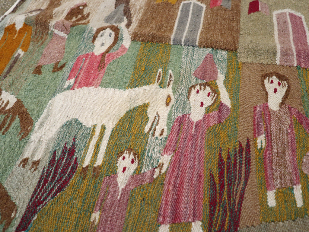 Vintage Polish Pictorial Flatweave Kilim Throw Rug, No.30632 - Galerie Shabab