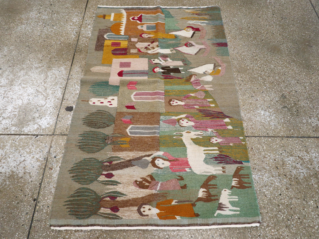 Vintage Polish Pictorial Flatweave Kilim Throw Rug, No.30632 - Galerie Shabab