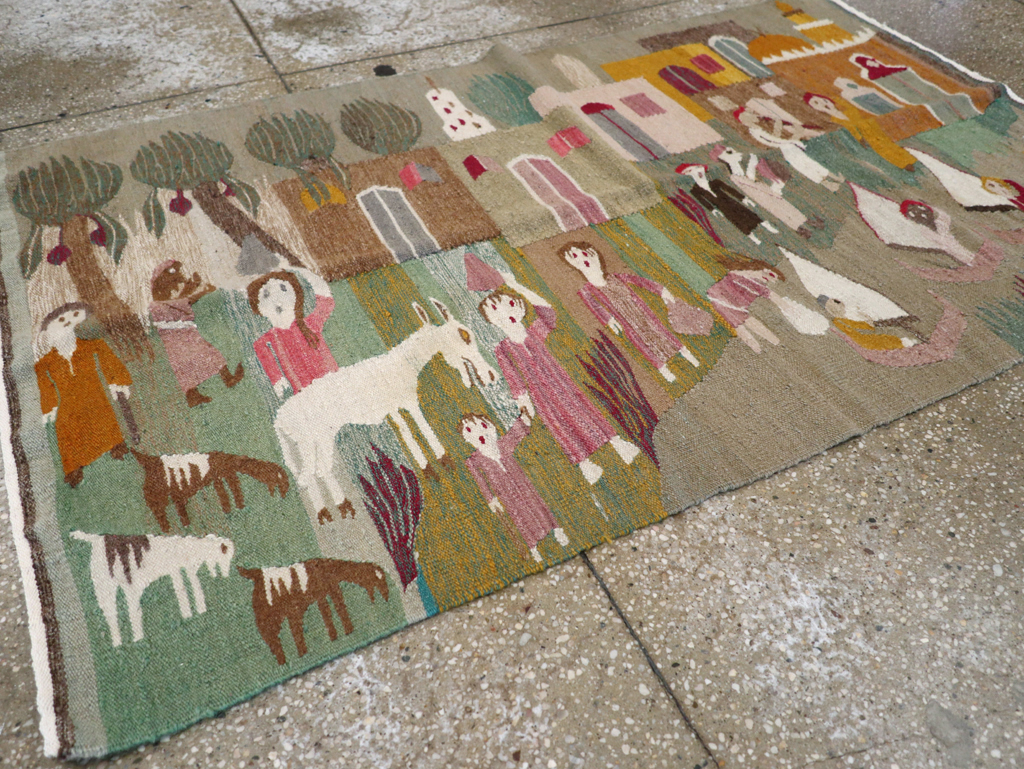 Vintage Polish Pictorial Flatweave Kilim Throw Rug, No.30632 - Galerie Shabab