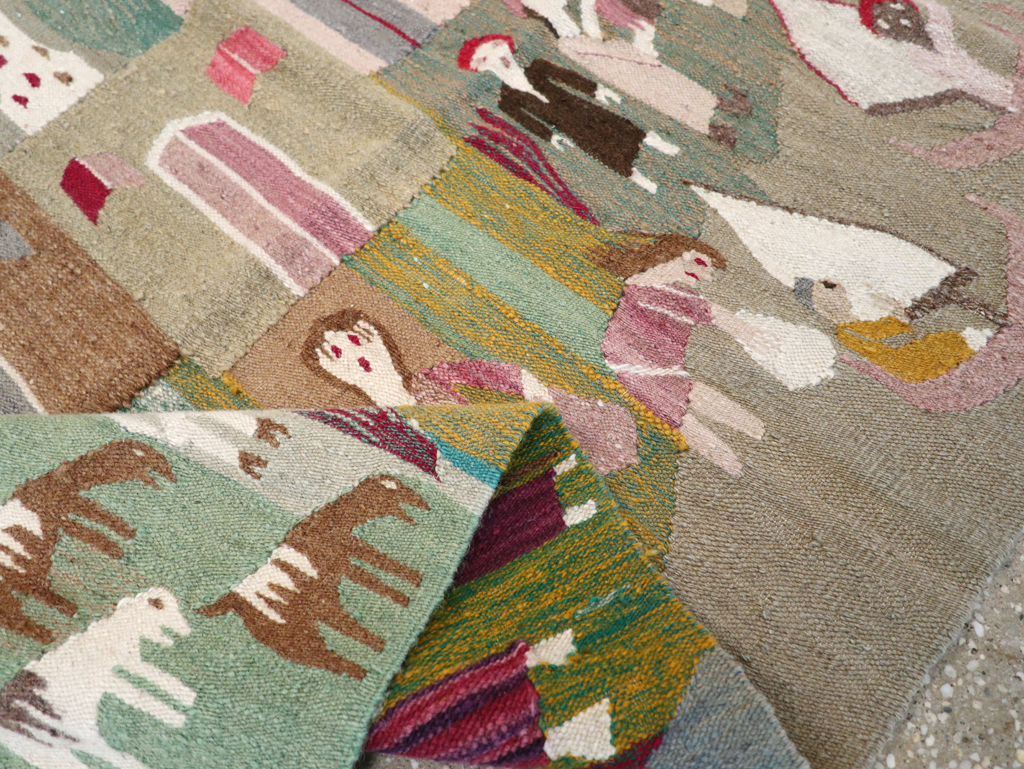 Vintage Polish Pictorial Flatweave Kilim Throw Rug, No.30632 - Galerie Shabab