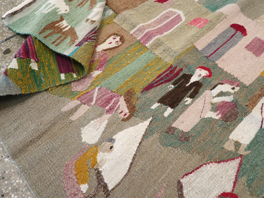 Vintage Polish Pictorial Flatweave Kilim Throw Rug, No.30632 - Galerie Shabab