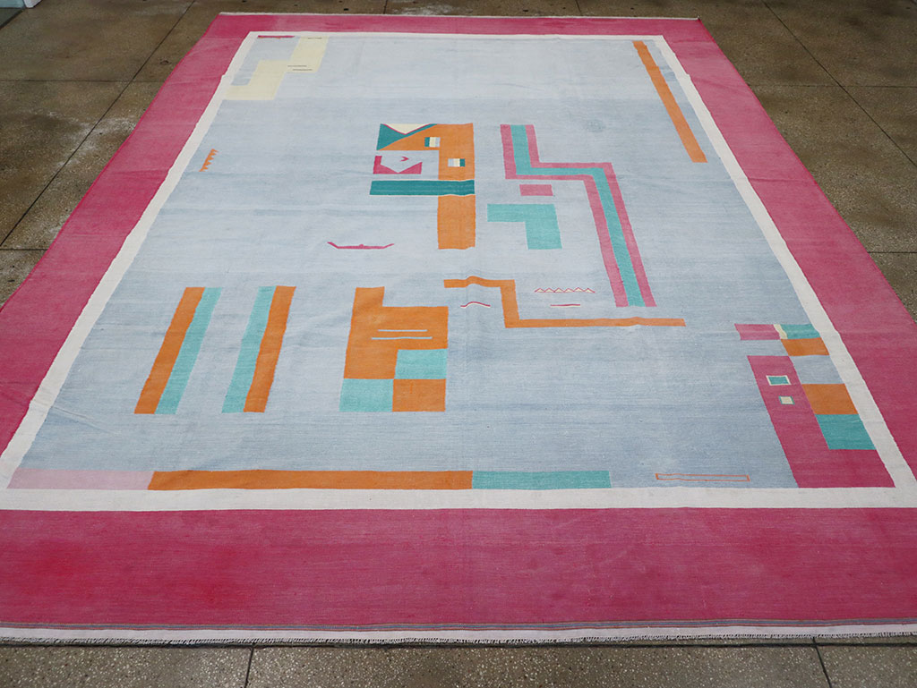 Vintage Indian Flatweave Dhurrie Room Size Carpet, No.30697 - Galerie Shabab