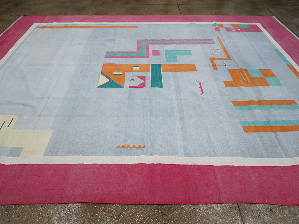 Vintage Indian Flatweave Dhurrie Large Room Size Carpet, No.30697 - Galerie Shabab