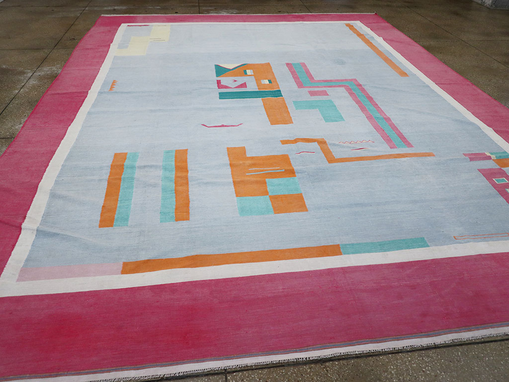 Vintage Indian Flatweave Dhurrie Room Size Carpet, No.30697 - Galerie Shabab