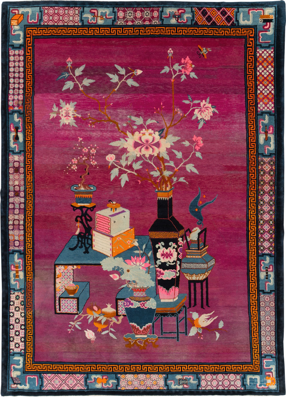 Vintage Chinese Pictorial Art Deco Room Size Carpet, No.30701 - Galerie Shabab