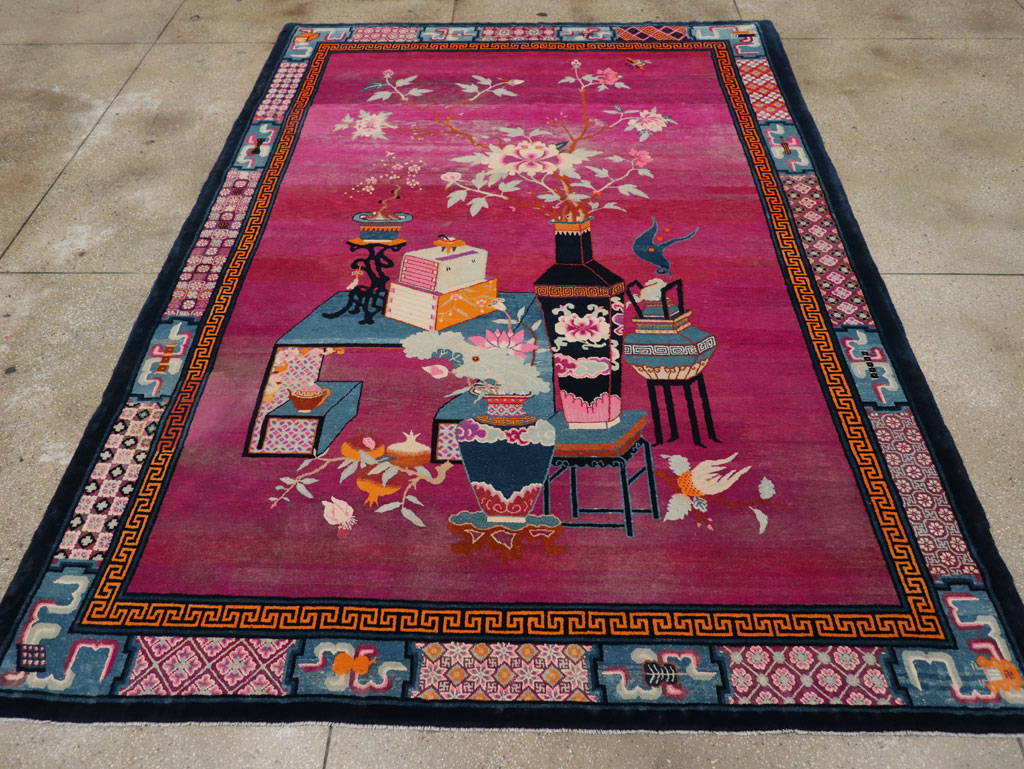Vintage Chinese Pictorial Art Deco Room Size Carpet, No.30701 - Galerie Shabab