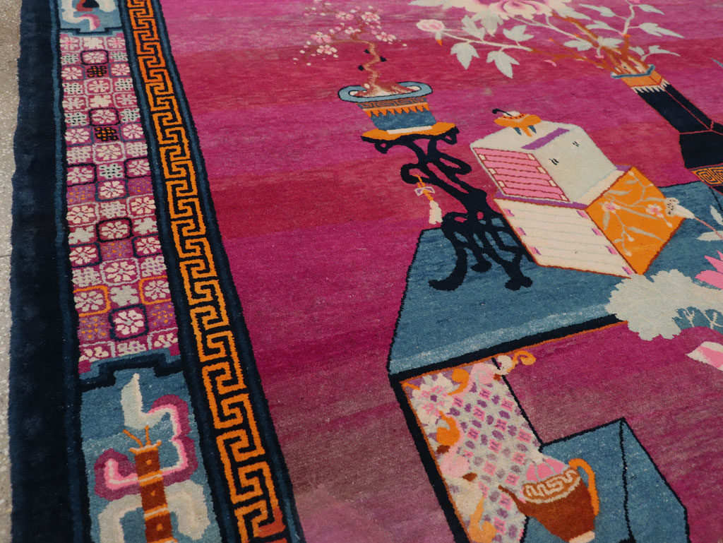 Vintage Chinese Pictorial Art Deco Room Size Carpet, No.30701 - Galerie Shabab